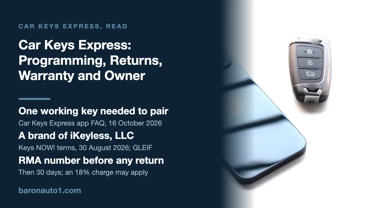 Brand panel beside a flip key, a phone and a wallet