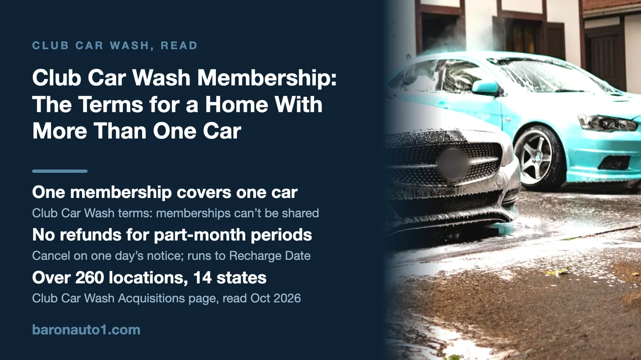 Brand panel beside two foam-covered cars in an open wash bay