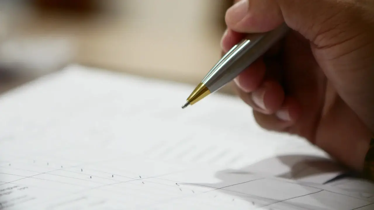 A hand holding a pen over a printed form.