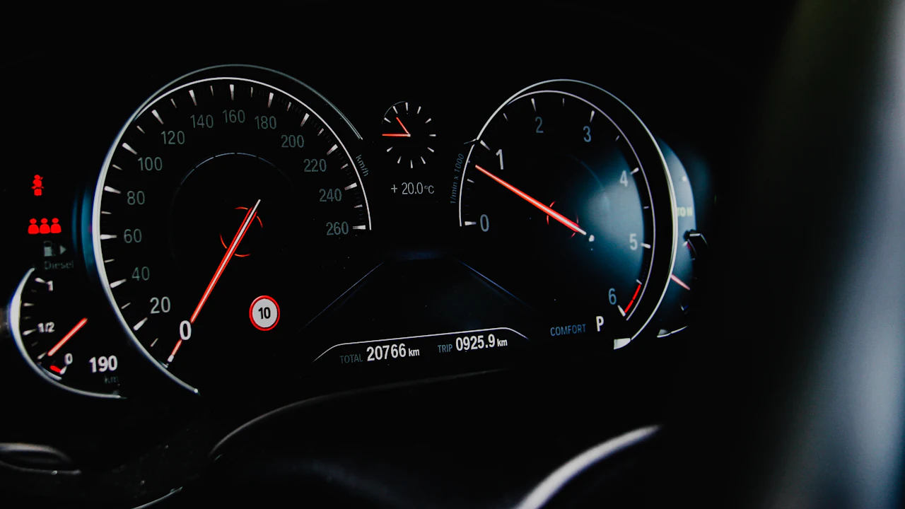 Instrument cluster showing an odometer reading