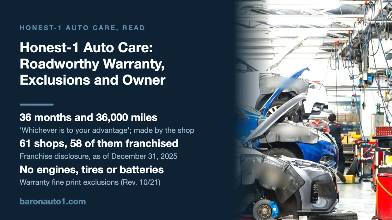 Brand panel beside cars on lifts in a repair shop
