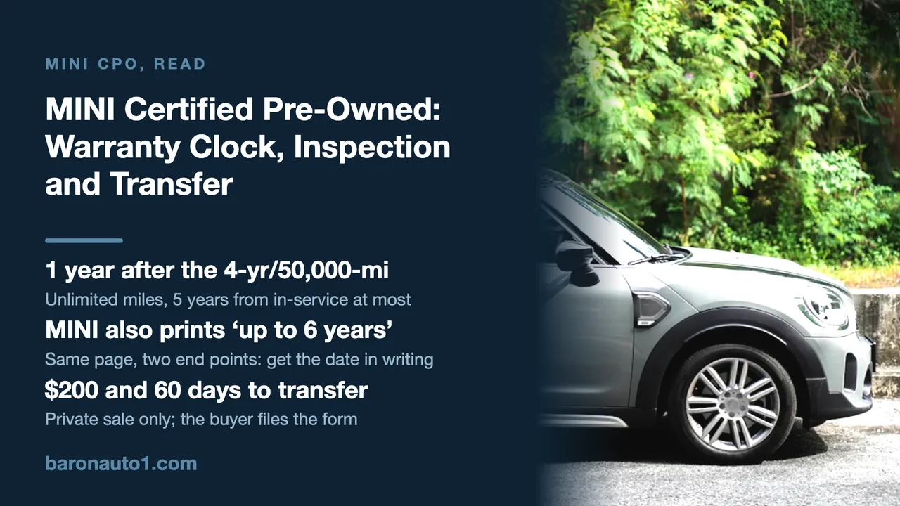 Brand panel beside a grey MINI Countryman parked in front of dense green trees