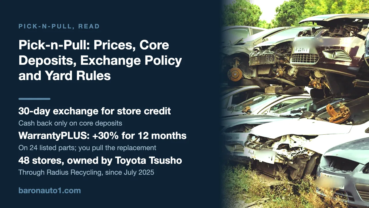 Brand panel beside rows of wrecked cars along a muddy yard track