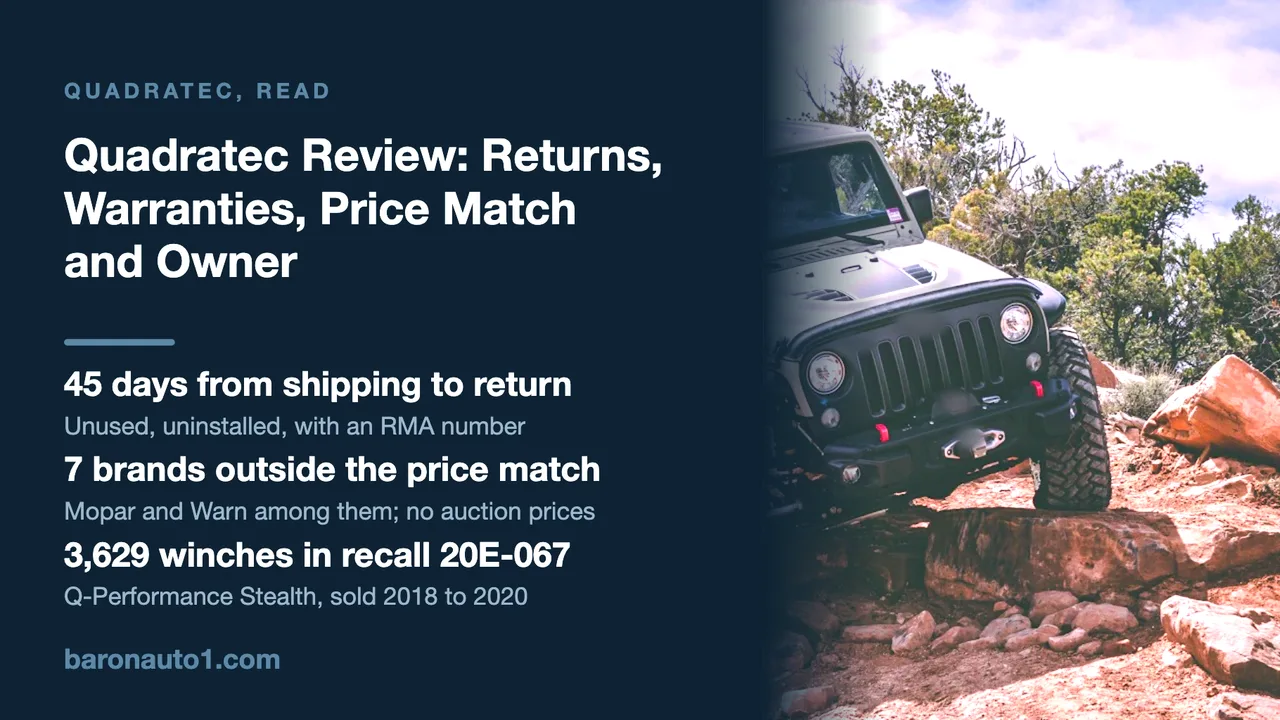 Brand panel beside a Jeep crawling over red rock ledges