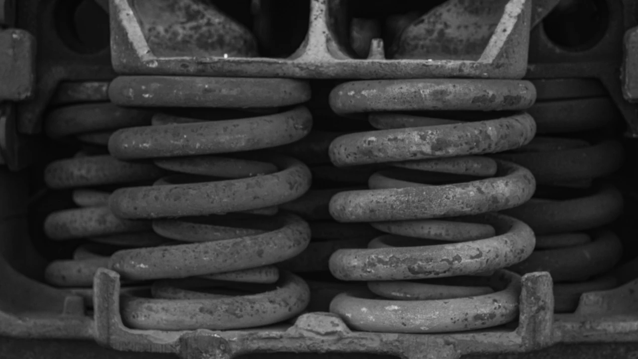 Heavy coil suspension springs, stacked and compressed