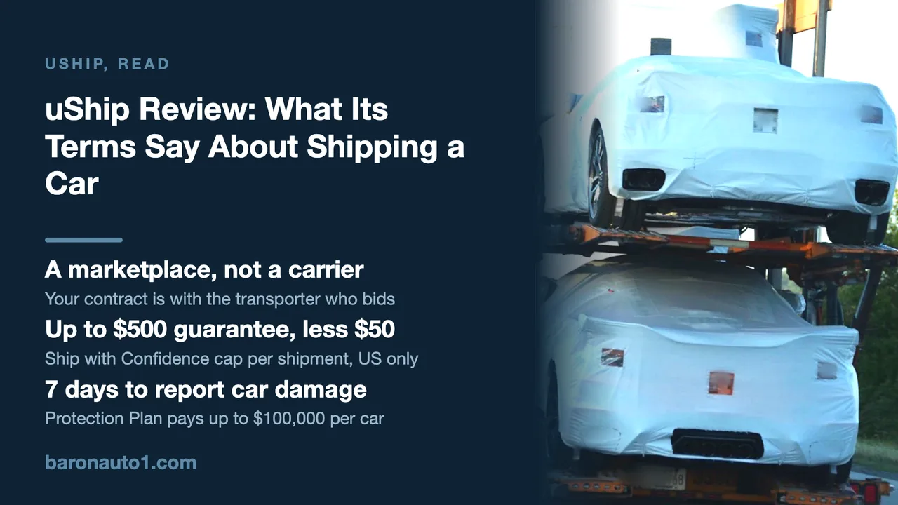 Brand panel beside a car carrier loaded with shrink-wrapped cars