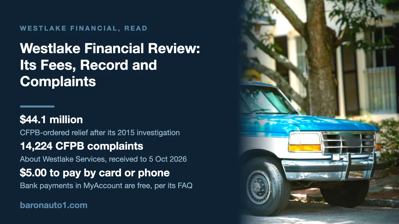 Brand panel beside an older blue and white pickup truck parked on a tree-lined residential street