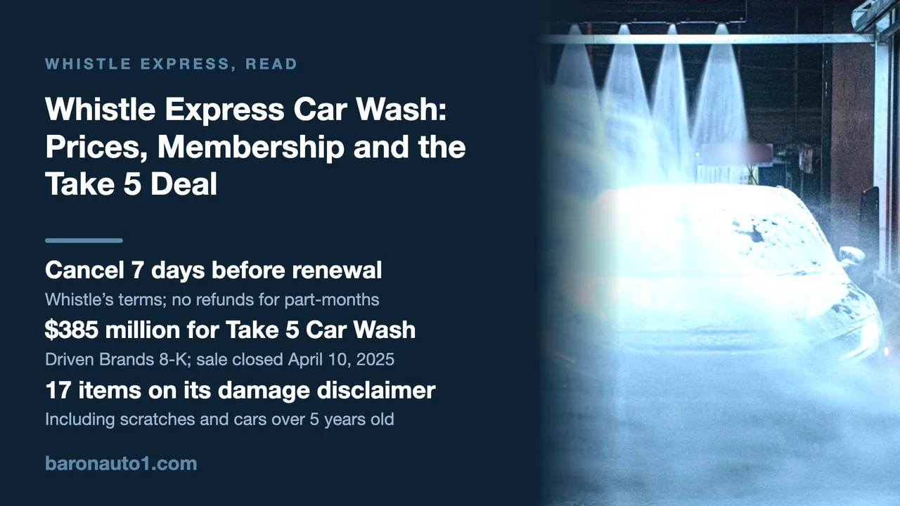 Brand panel beside a car under foam and water jets in an automatic wash